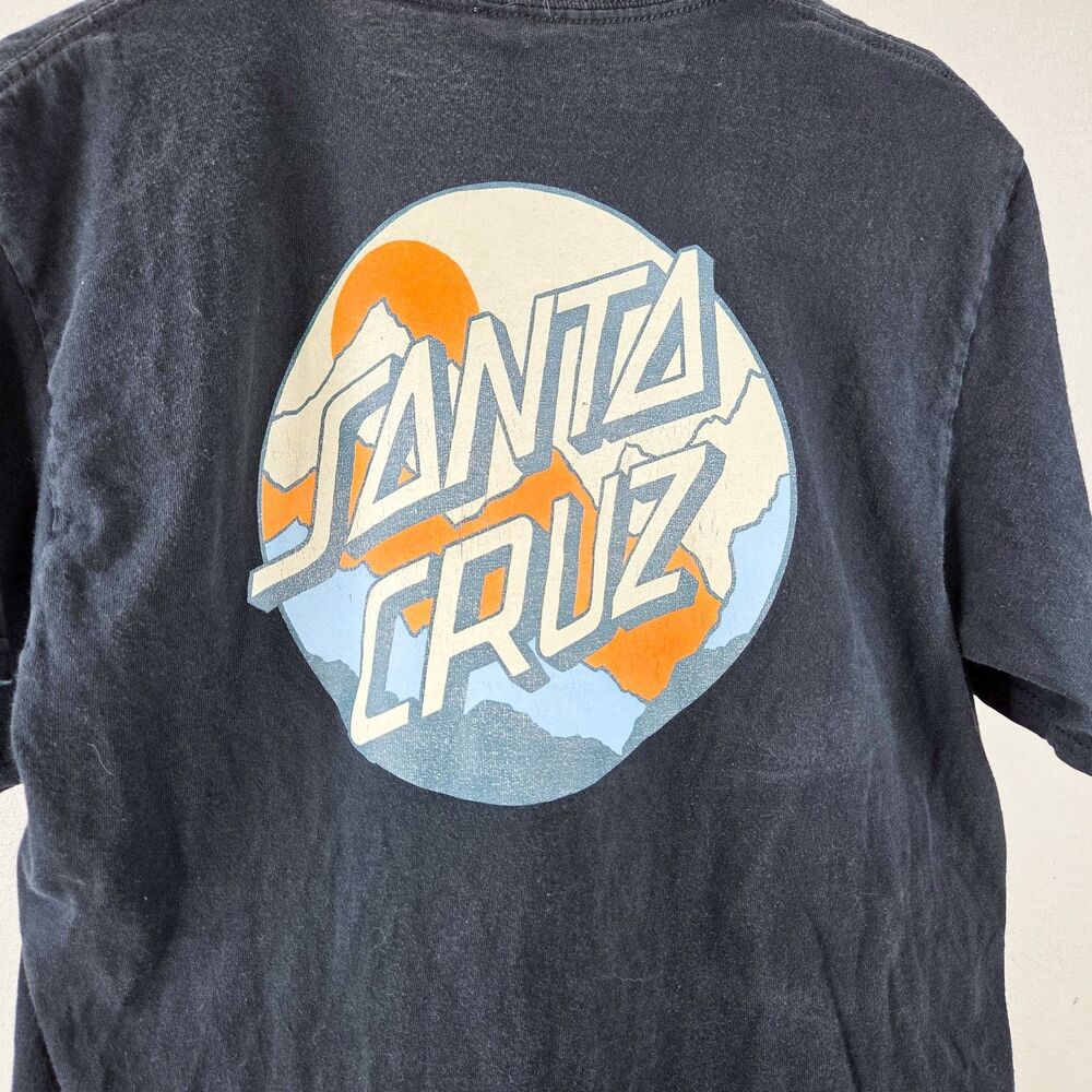 Y2K Santa Cruz Skateboards Black Faded T-Shirt Mountain Back Graphic Sz M